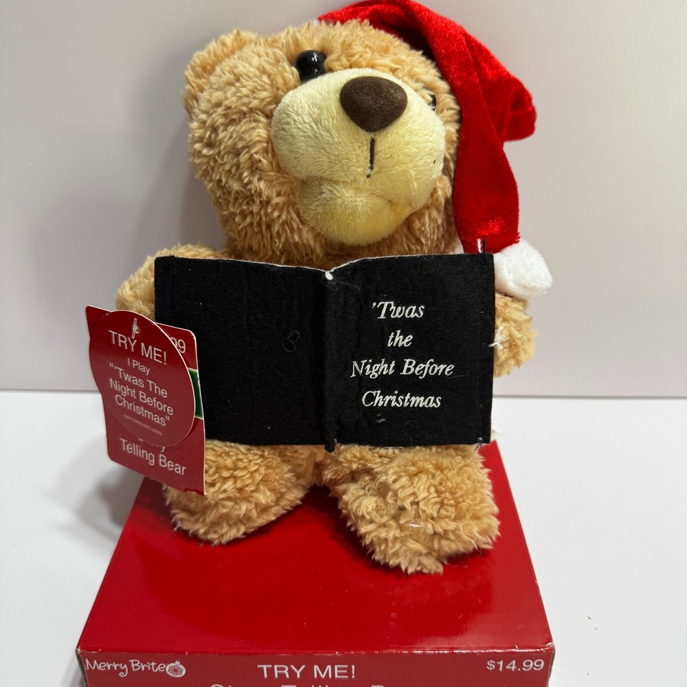 Dan Dee Merry Brite Story Telling Bear Twas The Night Before Christmas Plush Tan